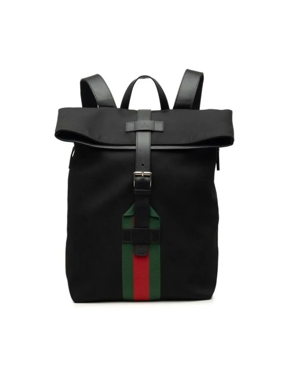 Gucci Sherry Line Fold Backpack Black Canvas Leather